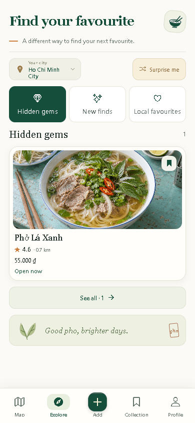 Discover phở places in Pho Hunter